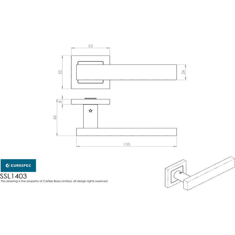 Eurospec - Carla Designer Lever on Sprung Square Rose - Satin Stainless Steel - SSL1403SSS - Choice Handles