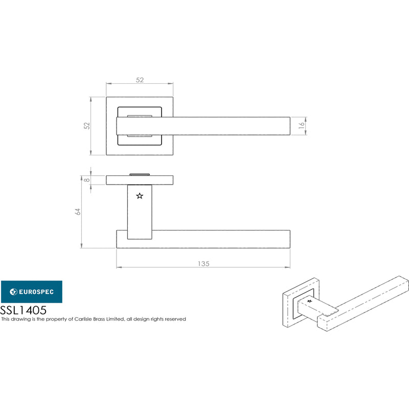 Eurospec - Renzo Designer Lever on Sprung Square Rose - Bright/Satin Stainless Steel - SSL1405DUO - Choice Handles