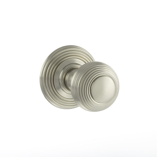 Atlantic Old English Ripon Solid Brass Reeded Mortice Knob on Concealed Fix Rose - Satin Nickel - OE50RMKSN - Choice Handles