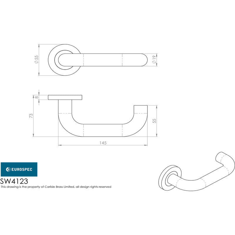 Eurospec - 19mm Dia.Grade 4 Return to Door Safety  Lever on Round Rose - Satin Stainless Steel - SW4123SSS - Choice Handles