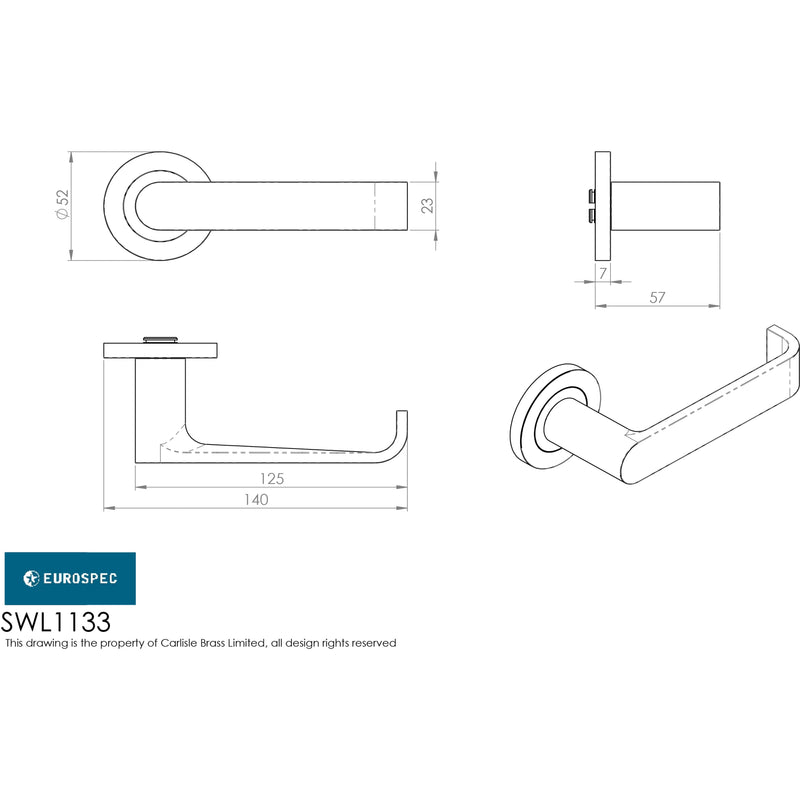 Eurospec - Steelworx SWL Zurigo Lever on Rose - Satin Stainless Steel - SWL1133SSS - Choice Handles