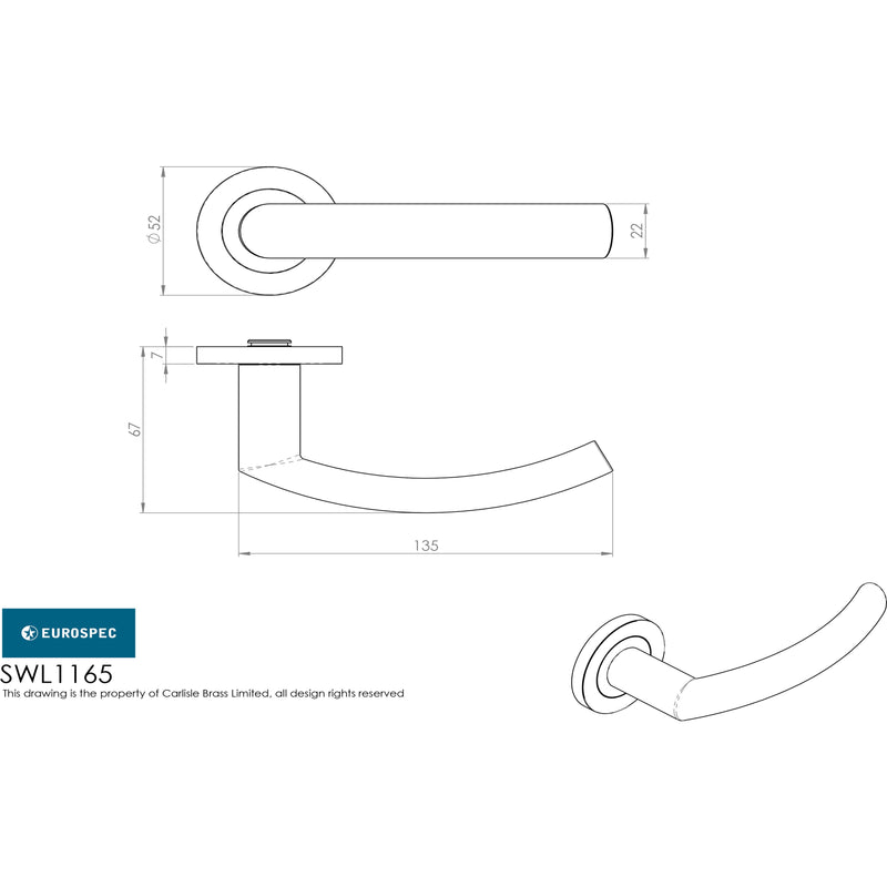 Eurospec - Steelworx SWL Scimitar Lever on Rose - Satin Stainless Steel - SWL1165SSS - Choice Handles