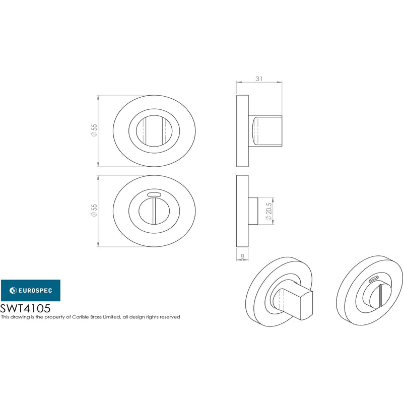 Eurospec - Small Turn and Indicator coin release - Satin Stainless Steel - SWT4105-ISSS - Choice Handles