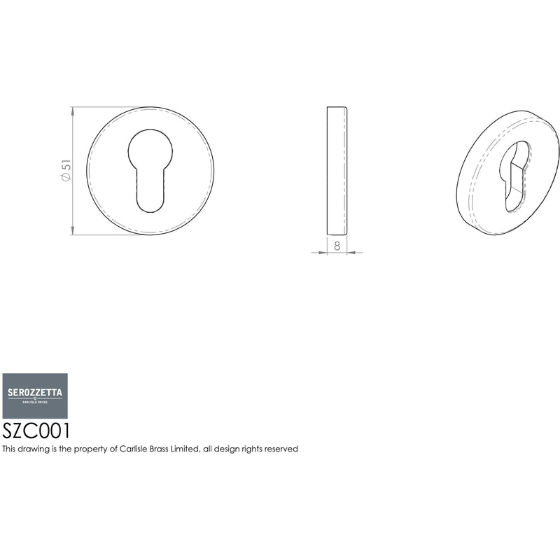 Serozzetta - Serozzetta Euro Profile Escutcheon - Satin Chrome - SZC001SC - Choice Handles