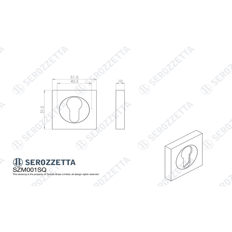 Serozzetta - Serozzetta Square Euro Profile Escutcheon - Satin Chrome - SZM001SQSC - Choice Handles