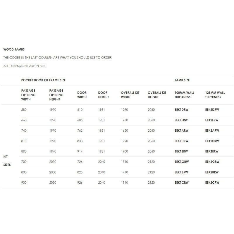 Ermetika EvoKit Single Pocket Door System 726x2040 Door 100mm WT - Raw Wood - EEK1ARW - Choice Handles
