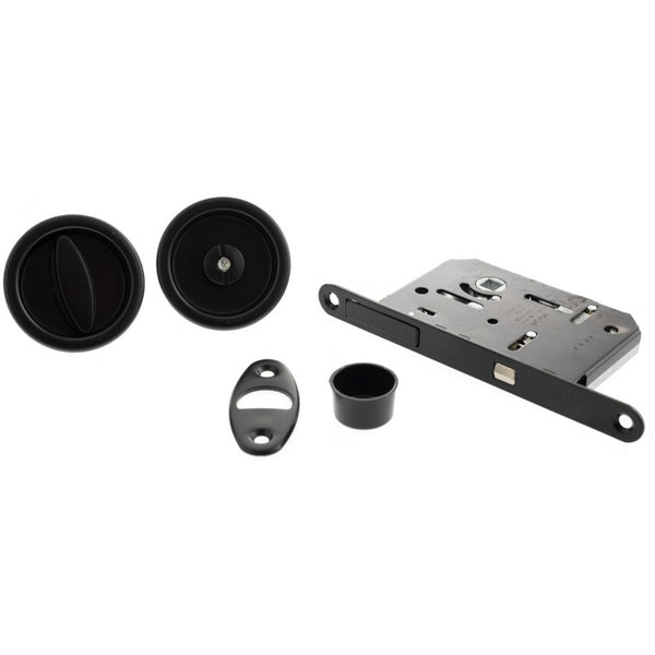 AGB Sliding Door Bathroom Lock Set with Round Flush Handle - Matt Black - B046815093 - Choice Handles