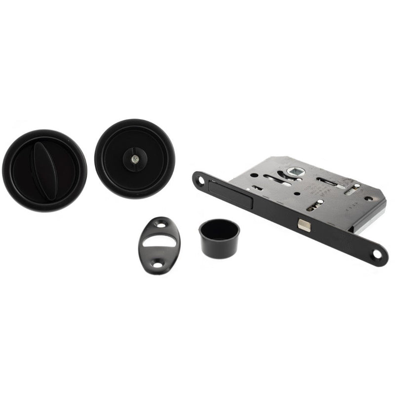 AGB Sliding Door Bathroom Lock Set with Round Flush Handle - Matt Black - B046815093 - Choice Handles