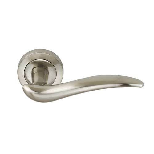 Darcel - Simone Door Lever Handle On Round Rose, Satin Nickel/Polished Chrome - DCSIM-SN - Choice Handles