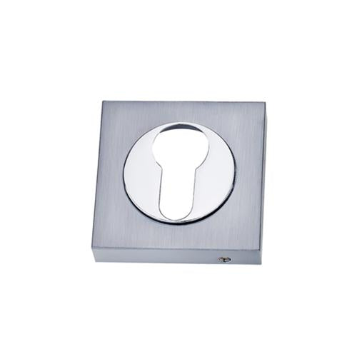 Darcel - Square Euro Profile Escutcheon, Satin Chrome/Polished Chrome - FSEESC-SPC (Pair) - Choice Handles