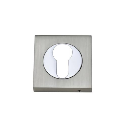 Darcel - Square Euro Profile Escutcheon, Satin Nickel/Polished Chrome - FSEESC-SNCP (Pair) - Choice Handles