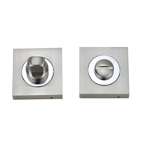 Darcel - Bathroom Square Thumb Turn and Release, Satin Nickel/Polished Chrome - FWCSTT-SNCP - Choice Handles