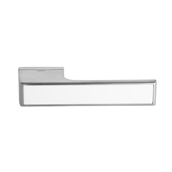 Tupai Rapido VersaLine Tobar Designer Lever on Long Rose - White Decorative Plate - Satin Chrome - T3089LWHSC - Choice Handles