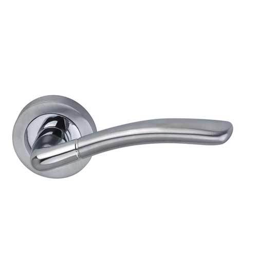 Darcel - Tilly Door Lever Handle On Round Rose, Satin Chrome/Polished Chrome - DCTIL-SPC - Choice Handles