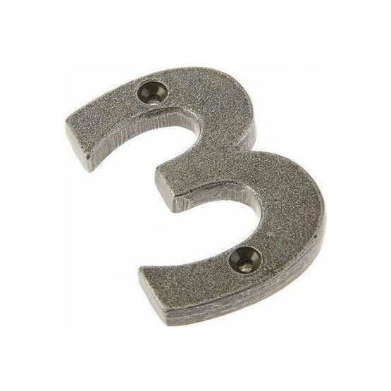 Jedo 75mm Forge Face Fix Numeral 3" - Pewter Patina - VF15-3 - Choice Handles