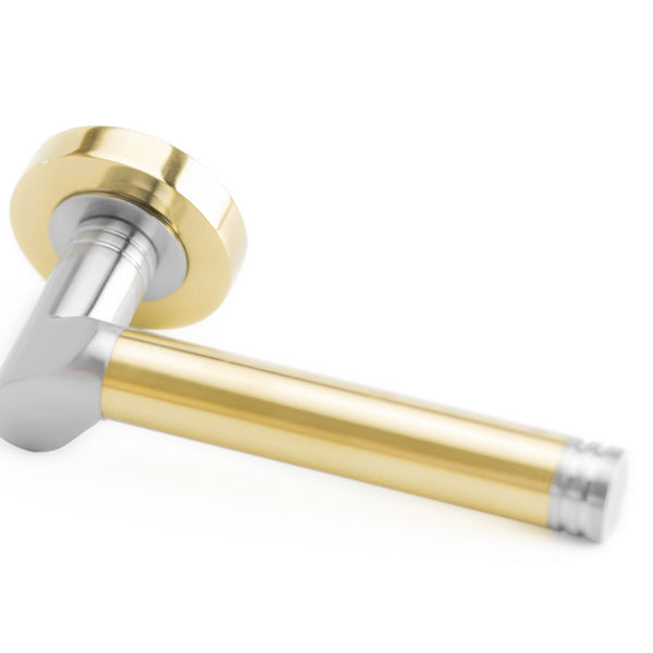 Frelan  - Octavia Door Handles On Round Rose  -Polished Brass/Satin Chrome - JV765PBSC - Choice Handles