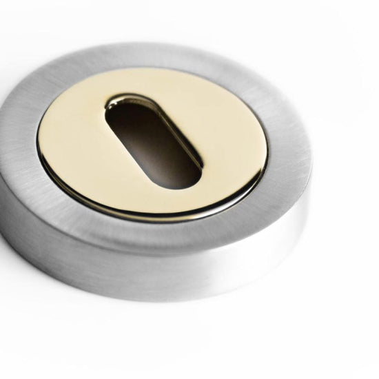 Frelan - Standard Profile Keyhole Escutcheon - Polished Brass/Satin Chrome - JV503PBSC - Choice Handles