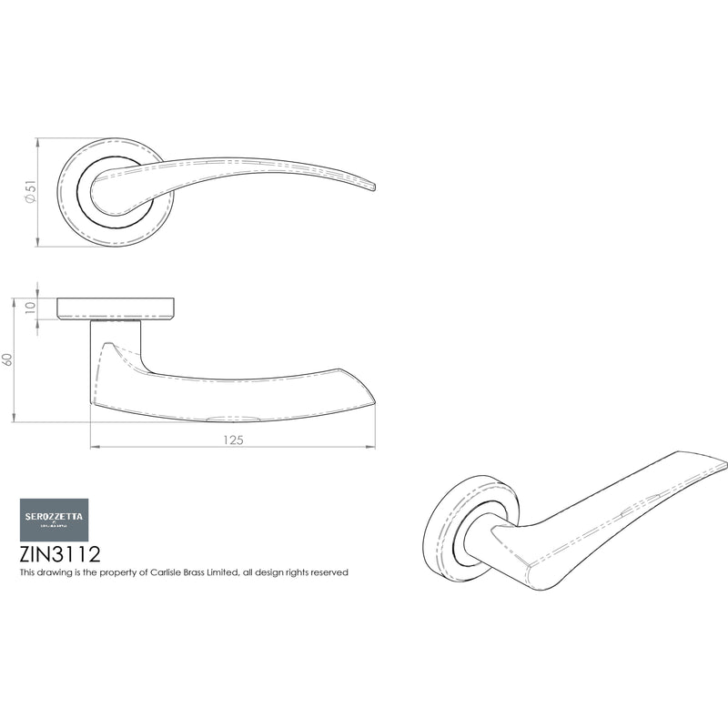 Serozzetta Olivier Lever On Concealed Fix Round Rose - Polished Chrome - ZIN3112PC - Choice Handles