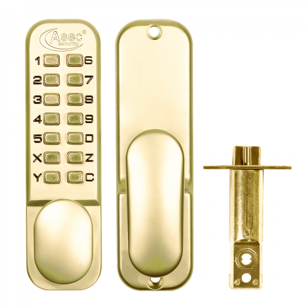 ASEC AS2304 Series Digital Lock With Optional Holdback - Polished Brass - Choice Handles