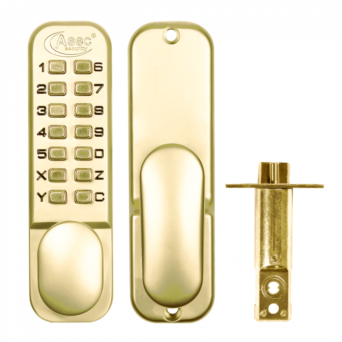 ASEC AS2304 Series Digital Lock With Optional Holdback - Polished Brass - Choice Handles