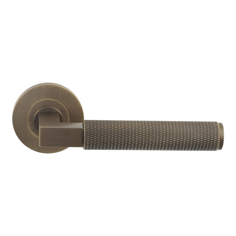 Alexander and Wilks - Hurricane Knurled Lever on Round Rose - Antique Brass - AW200AB - Choice Handles