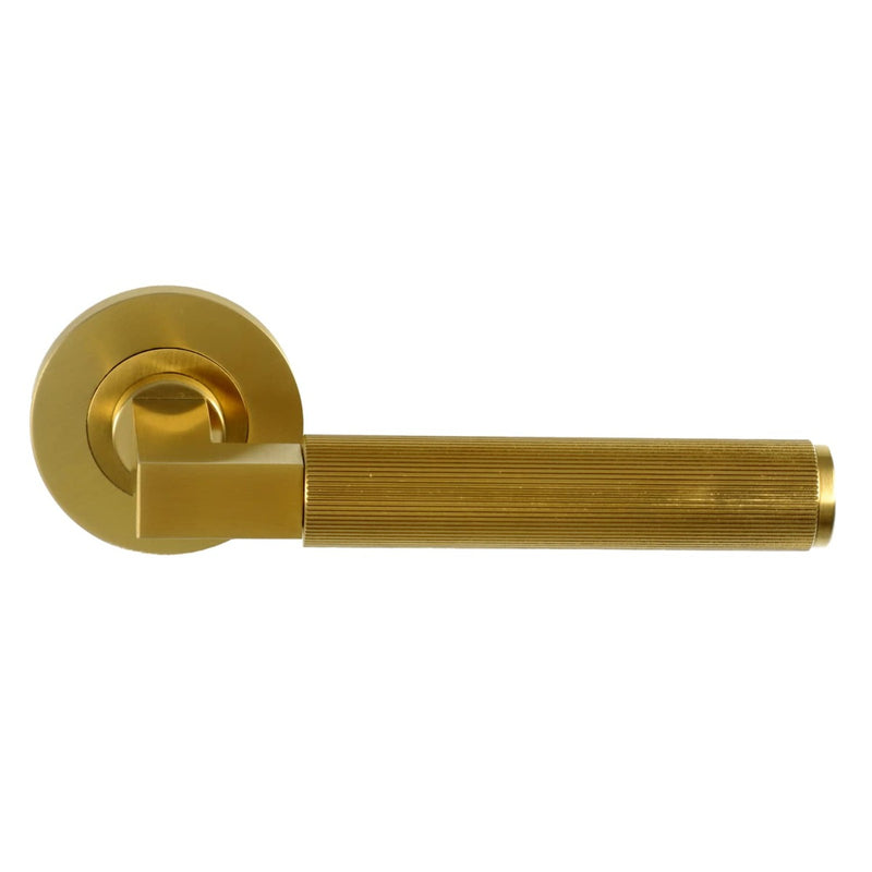 Alexander and Wilks - Hurricane Reeded Lever on Round Rose - Satin Brass PVD - AW202SBPVD - Choice Handles