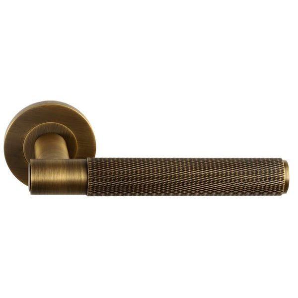 Alexander and Wilks - Spitfire Knurled Lever on Round Rose - Antique Brass - AW220AB - Choice Handles
