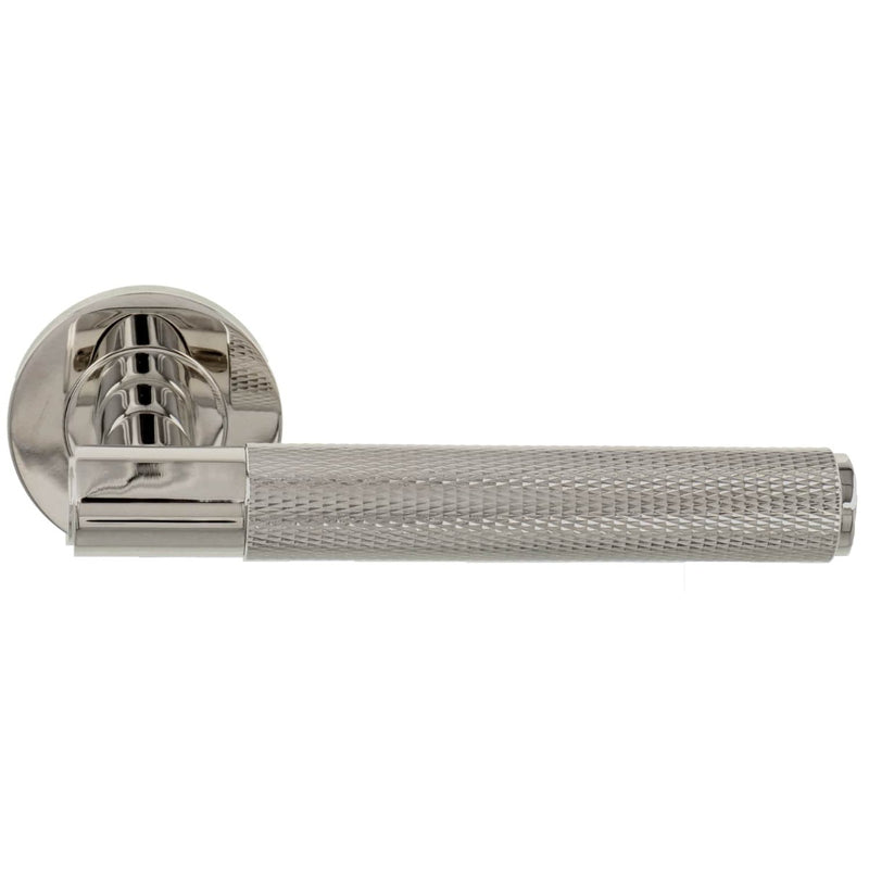 Alexander and Wilks - Spitfire Knurled Lever on Round Rose - Polished Nickel PVD - AW220PNPVD - Choice Handles