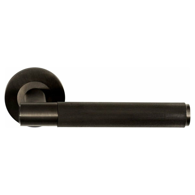 Alexander and Wilks - Spitfire Reeded Lever on Round Rose - Black PVD - AW222BLPVD - Choice Handles