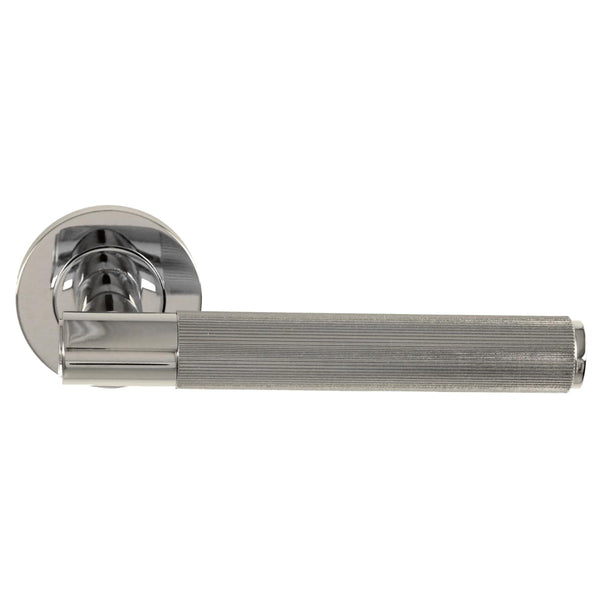 Alexander and Wilks - Spitfire Reeded Lever on Round Rose - Polished Nickel PVD - AW222PNPVD - Choice Handles