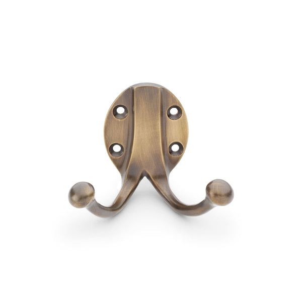 Alexander and Wilks Traditional Double Robe Hook - Antique Bronze - AW771ABZ - Choice Handles