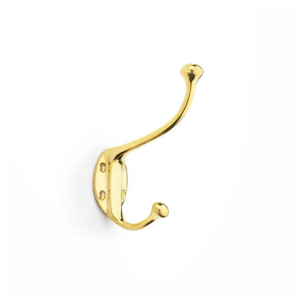 Alexander and Wilks Traditional Hat and Coat Hook - Unlacquered Brass - AW772UB - Choice Handles