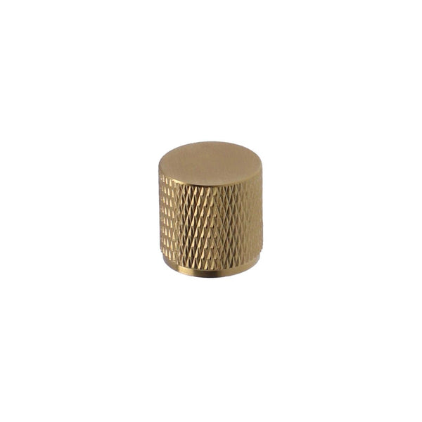 Alexander & Wilks - Brunel Knurled Cylinder Cupboard Knob -  Satin Brass PVD - 20mm - AW800-20-SBPVD - Choice Handles