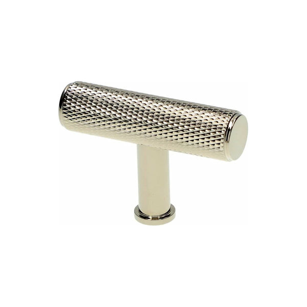 Alexander and Wilks - Crispin Knurled T-bar Cupboard Knob - Polished Nickel PVD - 55mm - AW801-55-PNPVD - Choice Handles