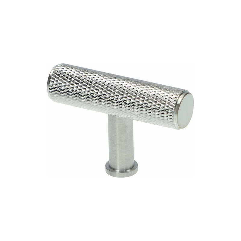 Alexander and Wilks - Crispin Knurled T-bar Cupboard Knob - Satin Chrome - 55mm - AW801-55-SC - Choice Handles