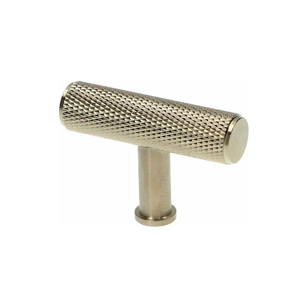 Alexander and Wilks - Crispin Knurled T-bar Cupboard Knob - Satin Nickel PVD - 55mm - AW801-55-SNPVD - Choice Handles