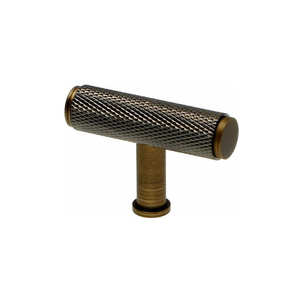 Alexander and Wilks - Crispin Knurled T-bar Cupboard Knob - Black and Antique Brass - 55mm - AW801D-55-BLPVD/AB - Choice Handles