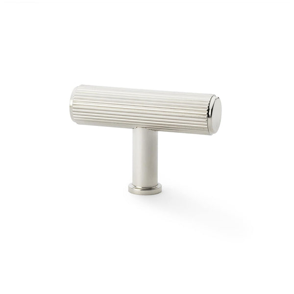 Alexander and Wilks - Crispin Reeded T-bar Cupboard Knob - Polished Nickel - AW801R-55-PN - Choice Handles