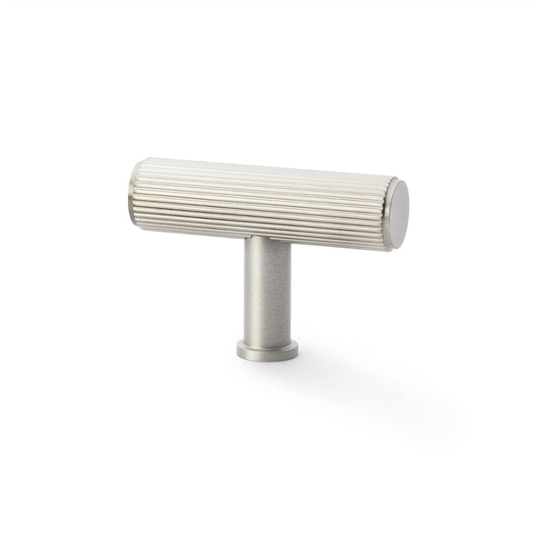 Alexander and Wilks - Crispin Reeded T-bar Cupboard Knob - Satin Nickel - AW801R-55-SN - Choice Handles