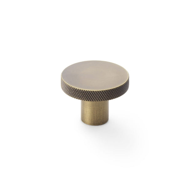 Alexander and Wilks - Hanover Knurled Circular Cupboard Knob - Antique Brass - 38mm - AW802-38-AB - Choice Handles