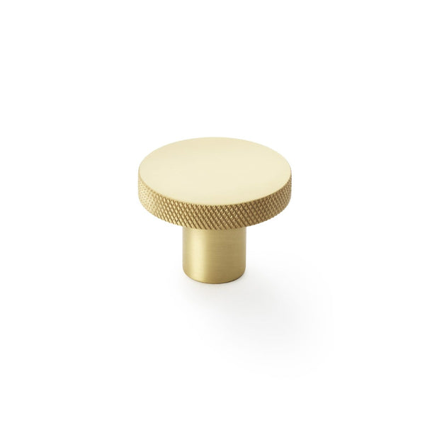 Alexander and Wilks - Hanover Knurled Circular Cupboard Knob - Satin Brass - 38mm - AW802-38-SB - Choice Handles