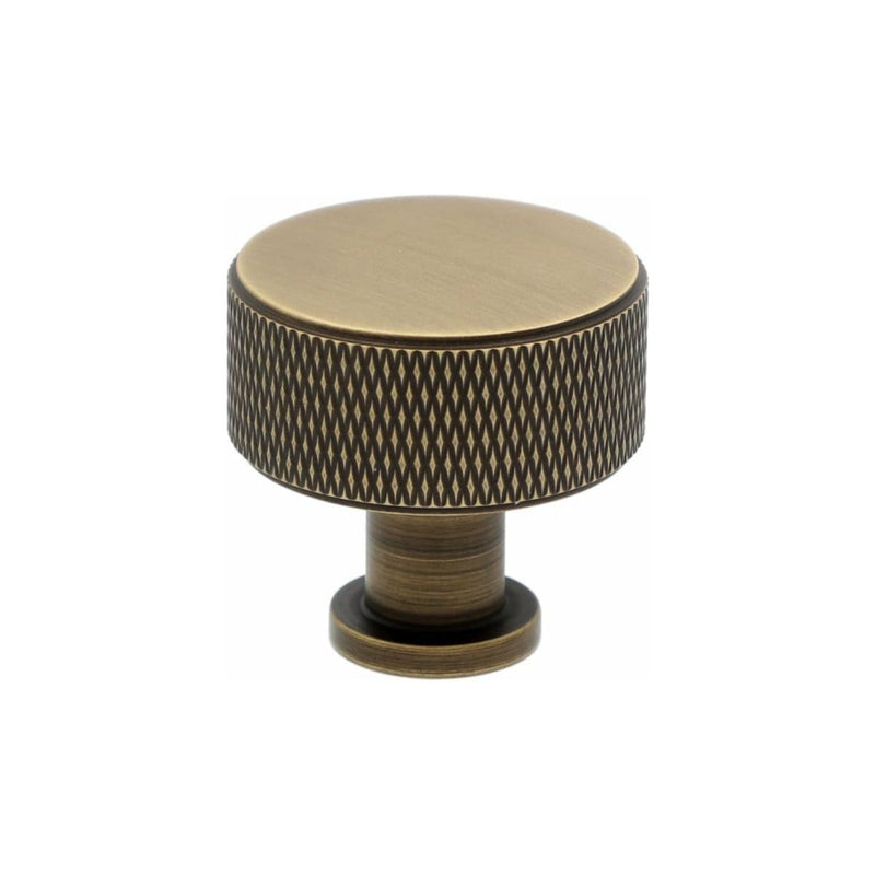 Alexander and Wilks -  Lucia Knurled Cupboard Knob - Antique Brass - 35mm - AW807K-35-AB - Choice Handles
