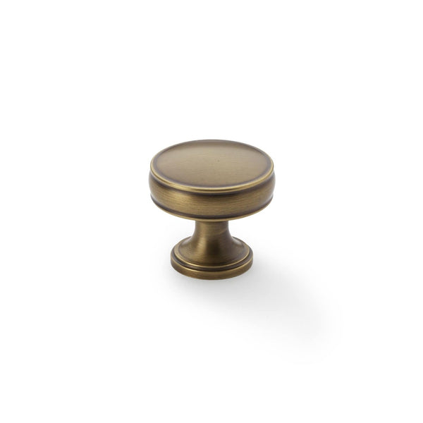 Alexander and Wilks - Lynd Cupboard Knob - Antique Brass - 32mm - AW808-32-AB - Choice Handles