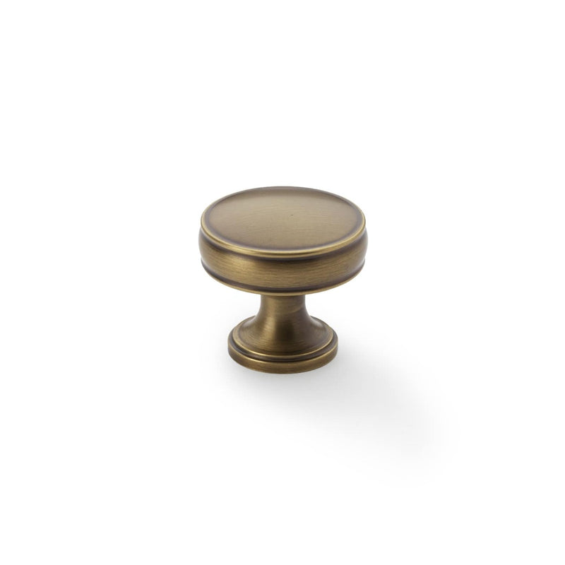 Alexander and Wilks - Lynd Cupboard Knob - Antique Brass - 32mm - AW808-32-AB - Choice Handles