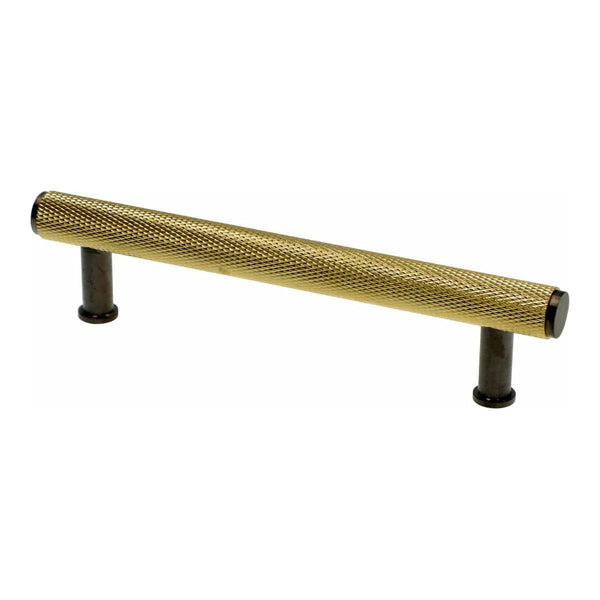 Alexander and Wilks - Crispin Dual Finish Knurled T-bar Cupboard Pull Handle - Satin Brass and Black - Centres 128mm - AW809-128-SBPVD/BLPVD - Choice Handles