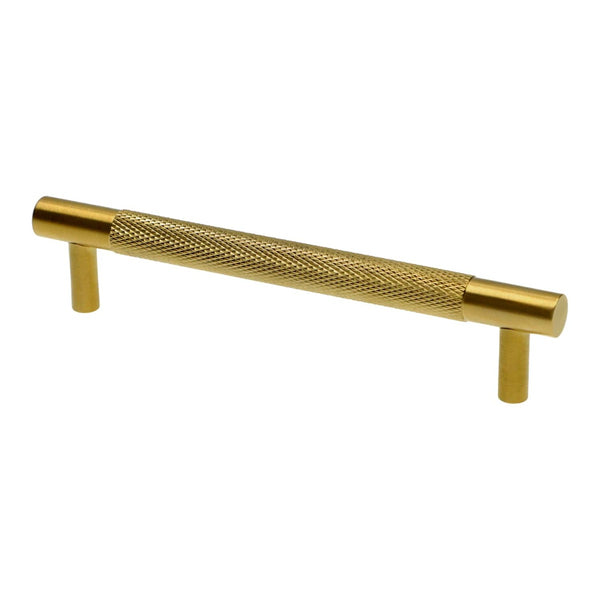 Alexander & Wilks - Brunel Knurled T-Bar Cupboard Handle - Stainless Satin Brass - Centres 128mm - AW810-128-SBPVD - Choice Handles