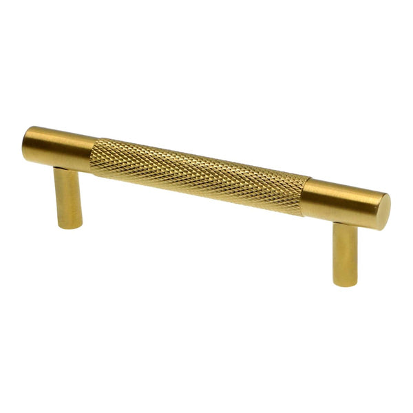 Alexander & Wilks - Brunel Knurled T-Bar Cupboard Handle - Stainless Satin Brass - Centres 96mm - AW810-96-SBPVD - Choice Handles