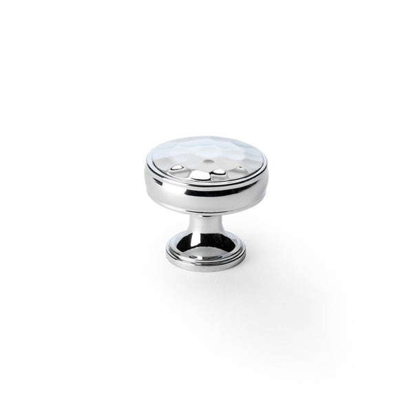 Alexander and Wilks - Lynd Hammered Cupboard Knob - Polished Chrome - 32mm - AW818-32-PC - Choice Handles