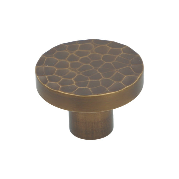 Alexander and Wilks - Hanover Hammered Cupboard Knob - Antique Brass - 38mm - AW820-38-AB - Choice Handles