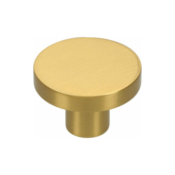 Alexander and Wilks Hanover Plain Cupboard Knob - Satin Brass - Knob 38mm - AW821-38-SB - Choice Handles